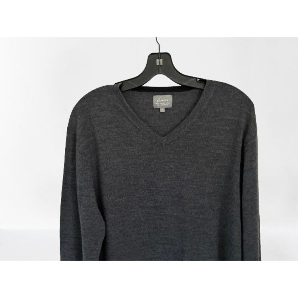 LINEA The Prestwick Merino Wool Sweater V-Neck Pullover Gray Size Large